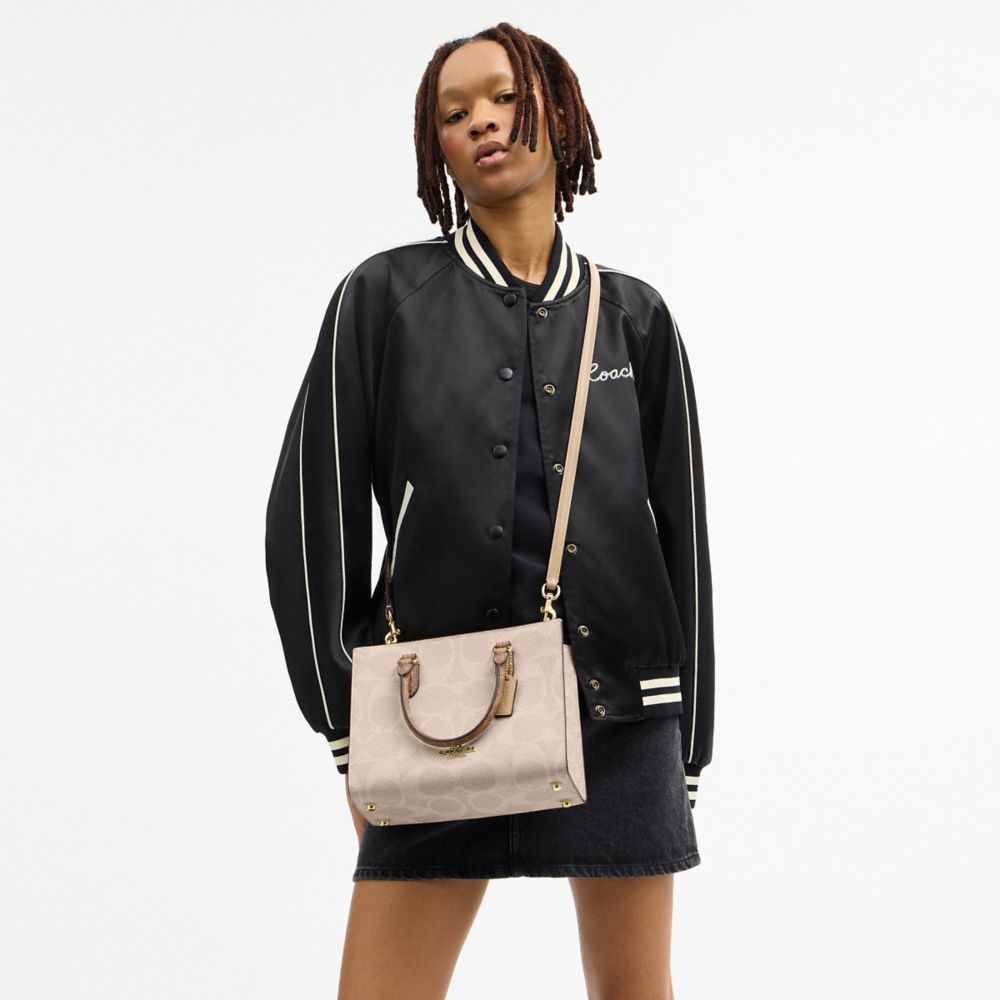 Maggie Small Tote Bag In Blocked Signature Canvas