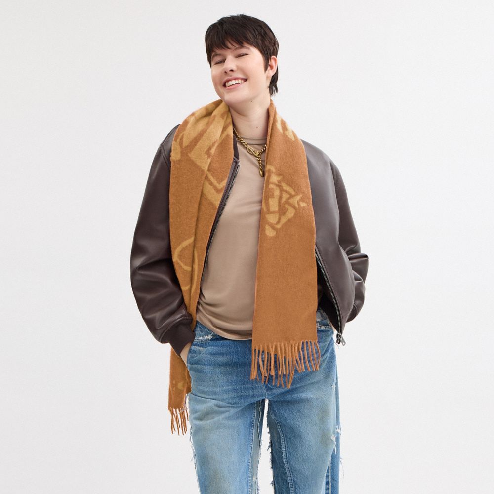 Coach Horse And Carriage Cashmere Muffler Honey Brown