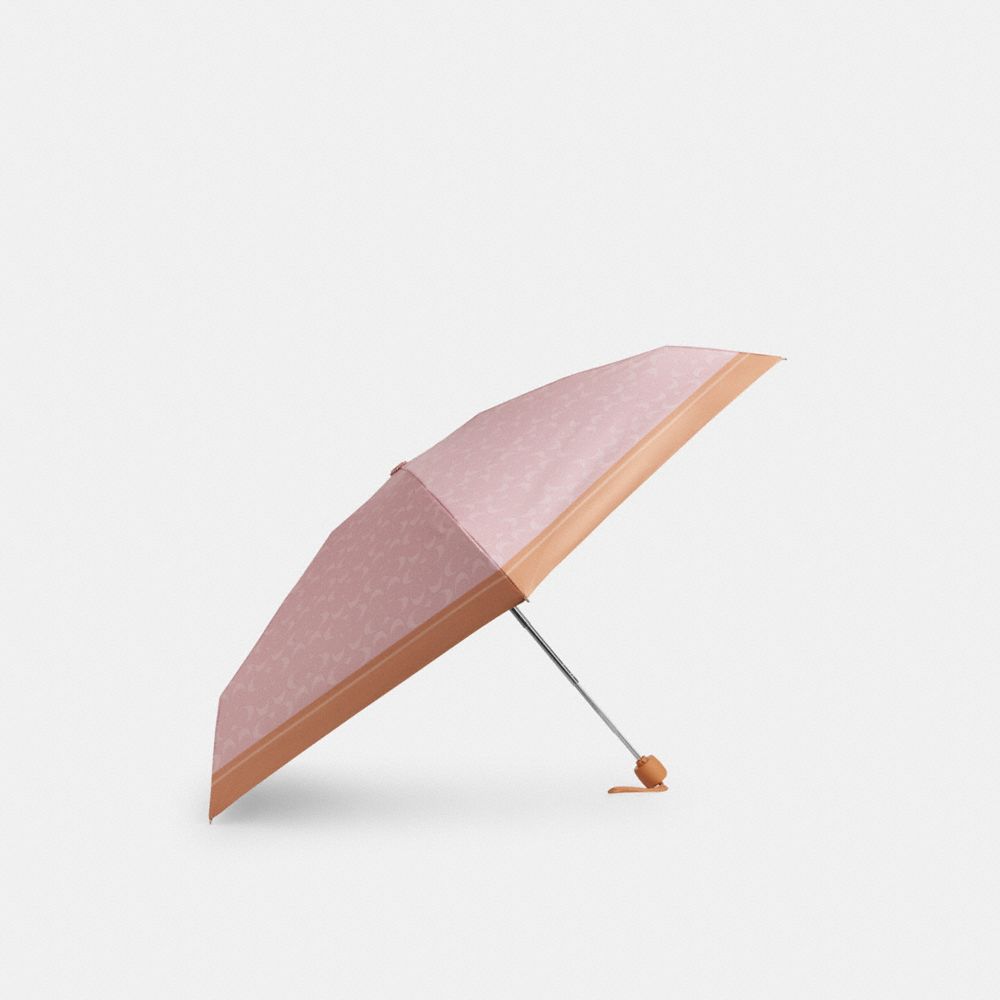 Coach Uv Protection Mini Umbrella In Signature Silver Powder Pink