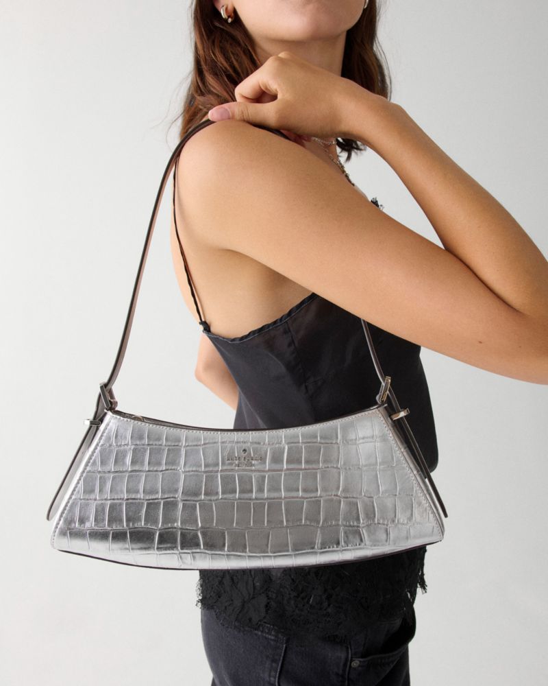 Frankie Metallic Croc Embossed Small East West Shoulder