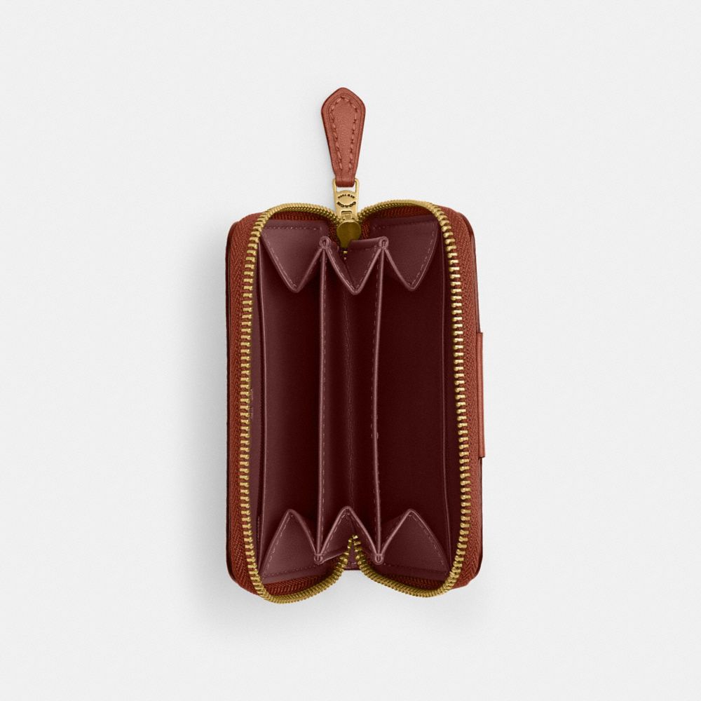 Coach Essential Small Zip Around Card Case In Signature Canvas Brass Tan Caramel
