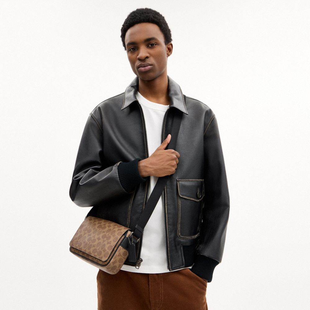 Coach Jack Small Flap Crossbody Bag In Signature Canvas Gunmetal Tan Black