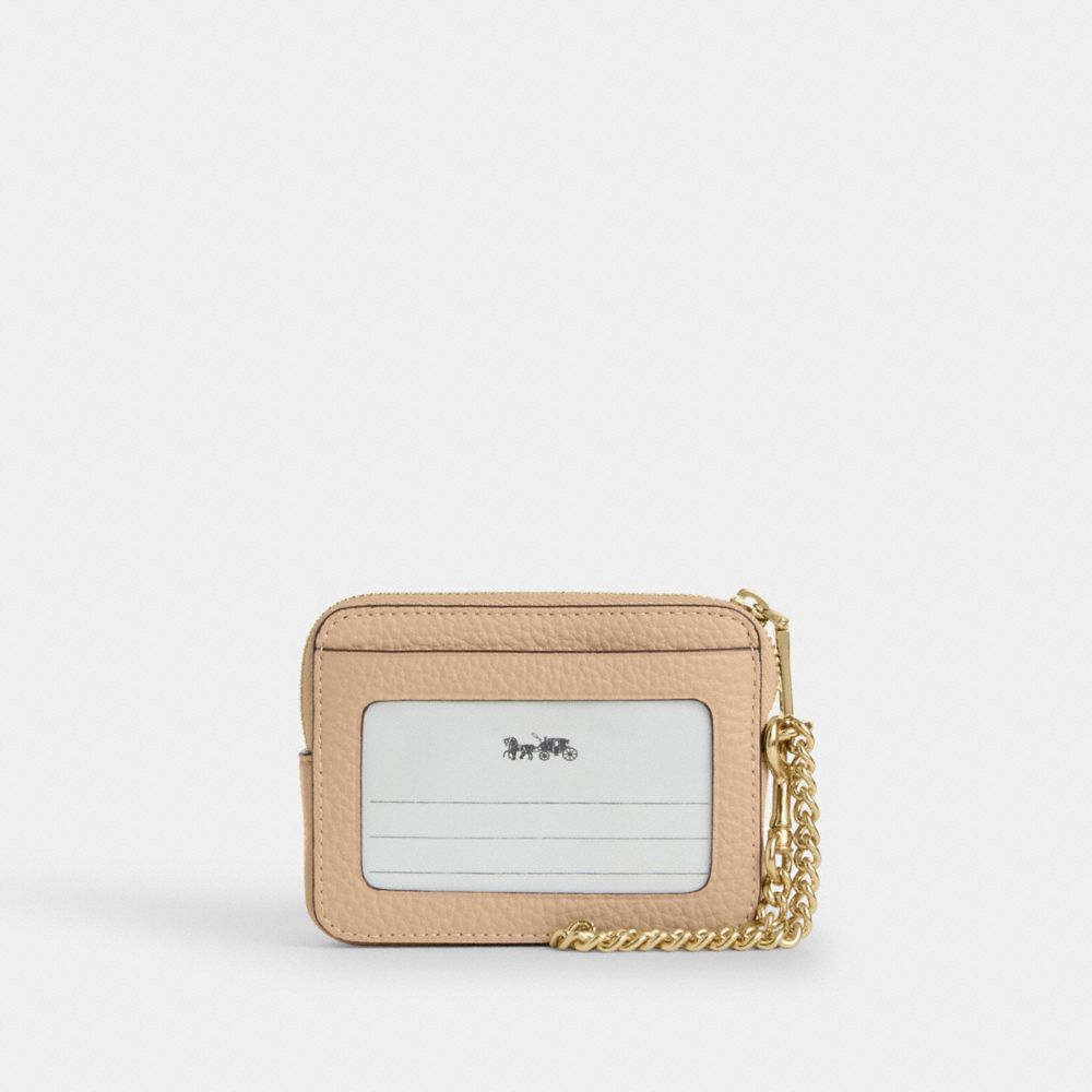 Coach Zip Card Case In Signature Leather Gold Oat