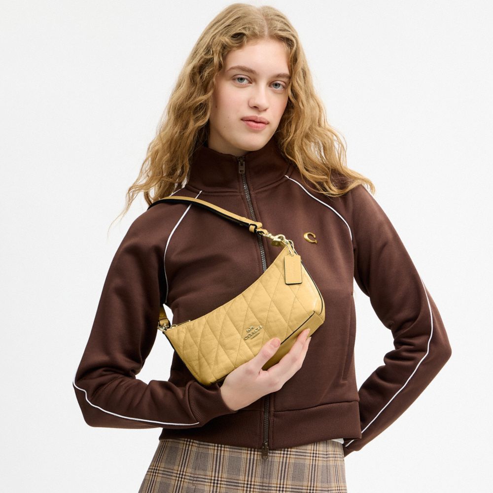 Coach Caitlin Shoulder Bag With Quilting Gold Soft Yellow