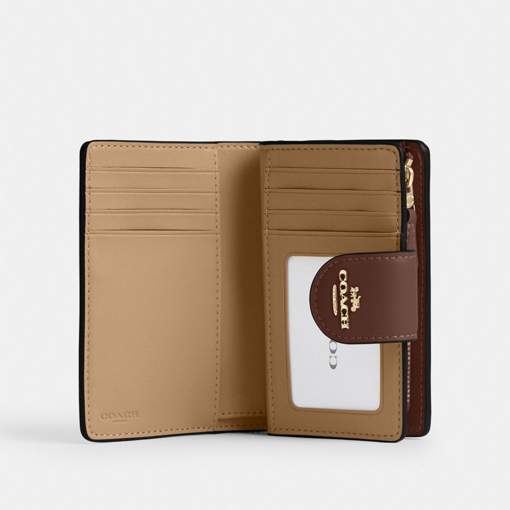 Coach Medium Corner Zip Wallet In Signature Canvas Gold Tan Brown