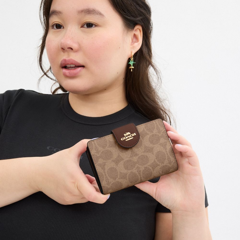 Coach Medium Corner Zip Wallet In Signature Canvas Gold Tan Brown
