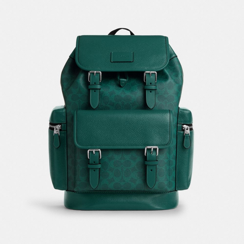 Coach Sprint Backpack In Colorblock Signature Canvas Silver Sea Green