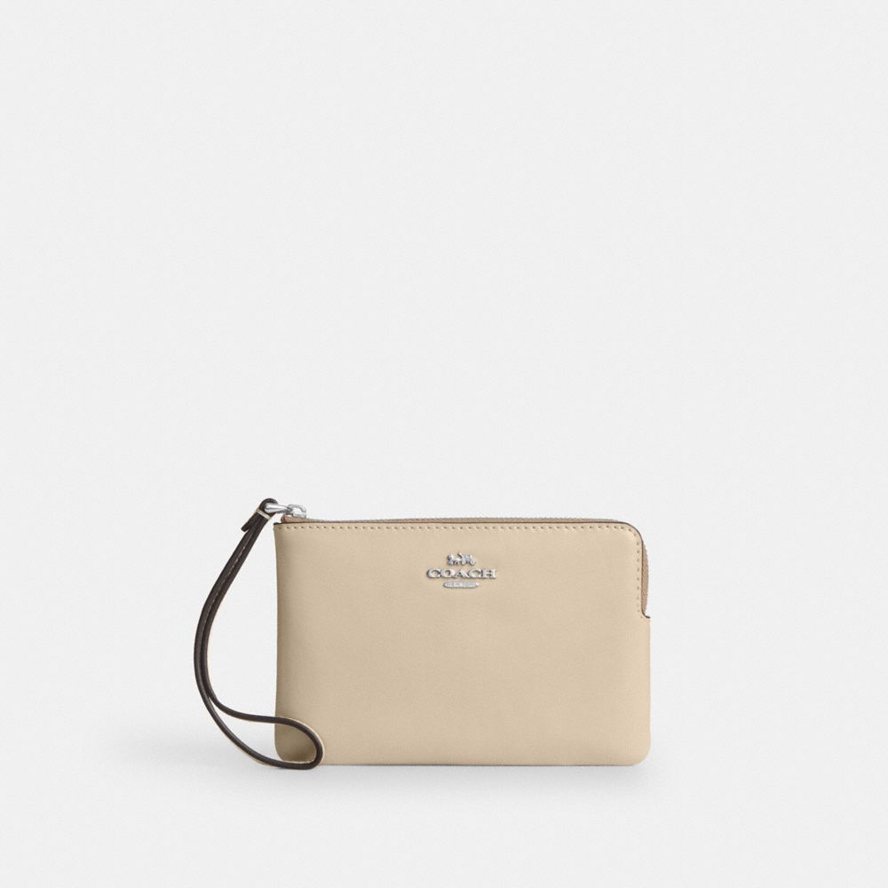 Coach Corner Zip Wristlet Silver Ivory