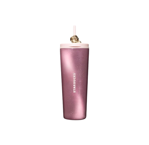 Starbucks "Floral Rose Garden" Insulated Tumbler — Dual-Sip Glitter Cat's Eye Straw Cup (650ml)