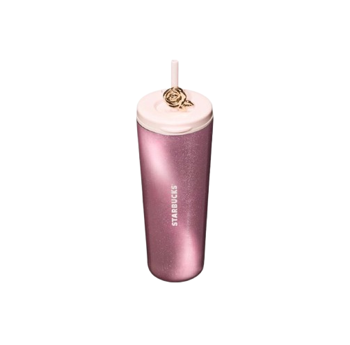 Starbucks "Floral Rose Garden" Insulated Tumbler — Dual-Sip Glitter Cat's Eye Straw Cup (650ml)