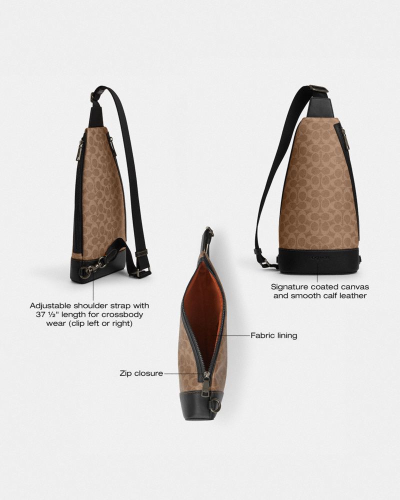 Coach Dominic Sling Pack In Signature Canvas Gunmetal Tan Black