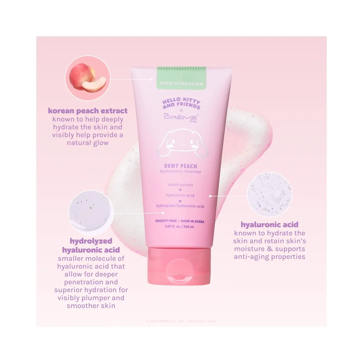 The Crème Shop Hello Kitty and Friends Dewy Peachy Hyaluronic Cleanser
