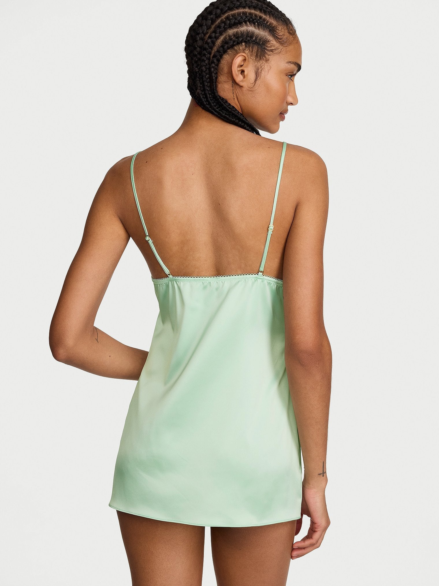 Tease Satin Lace-Trim Mini Slip Dress