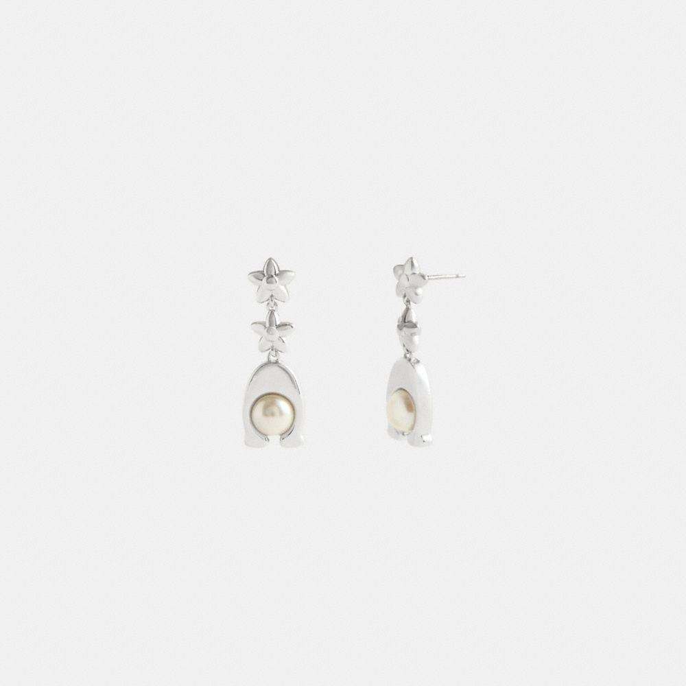 Coach Wildflower Signature Pearl Statement Drop Earrings Silver Pearl