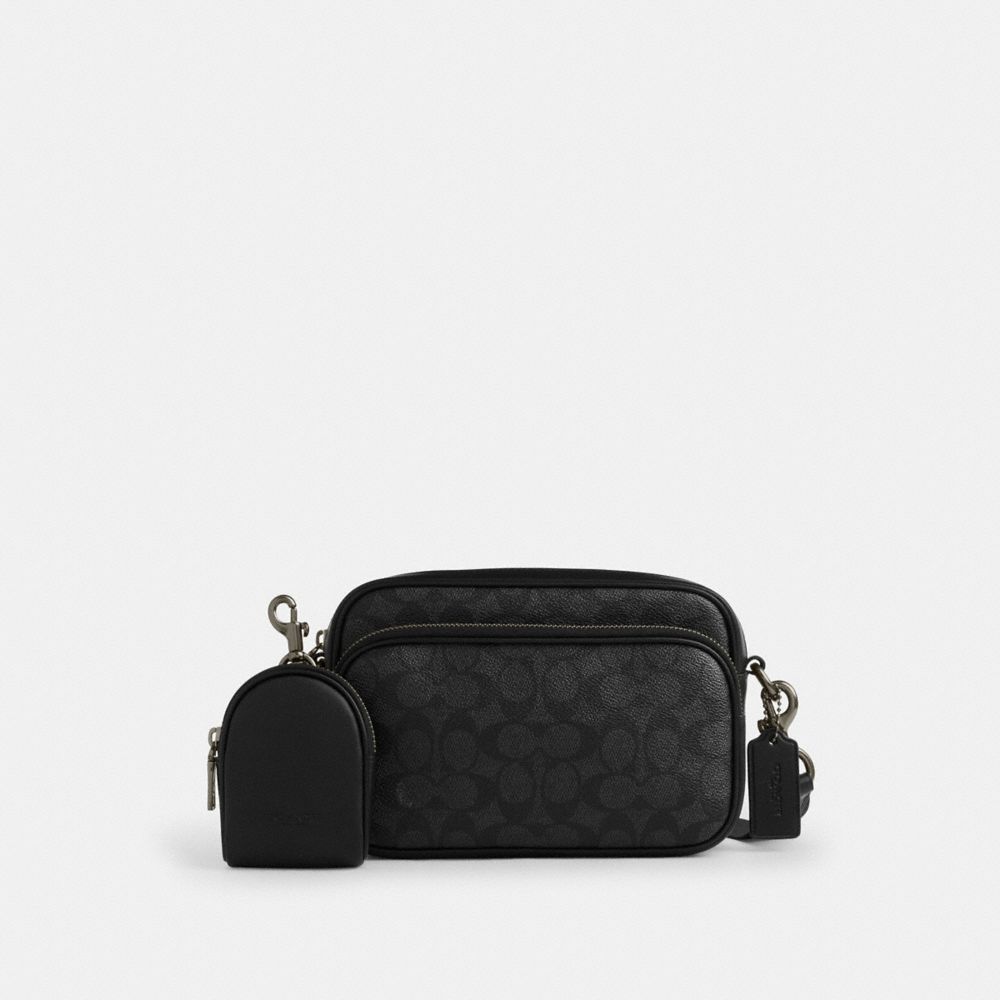 Coach Finlay Crossbody Bag In Signature Canvas Gunmetal Charcoal Black