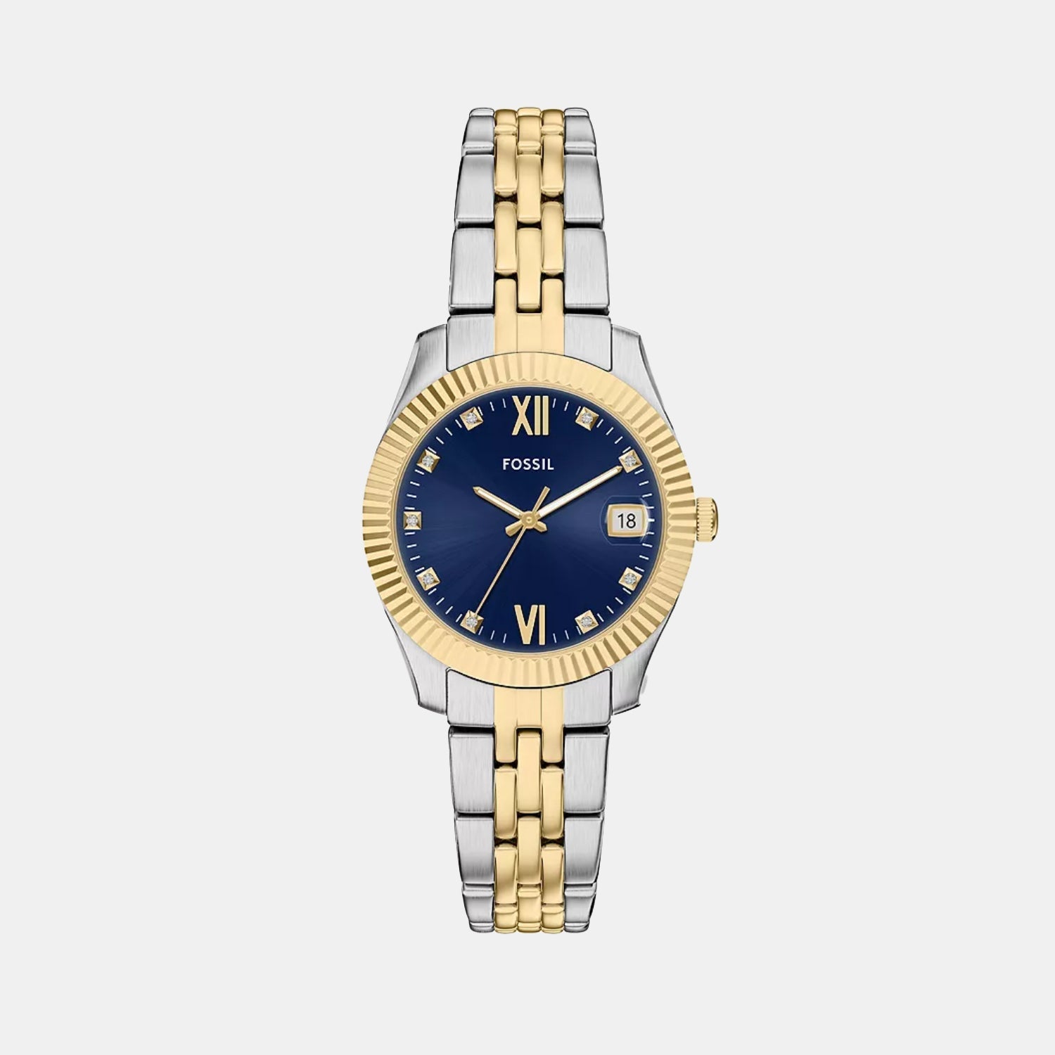 Fossil Scarlette Women Quartz Blue Dial Analog Stainless Steel Watch Es5443