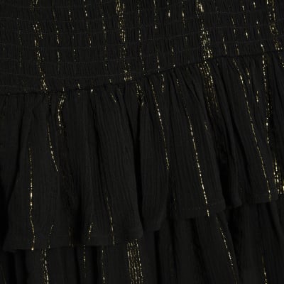 Black Sleeveless Shirred Mini Beach Dress