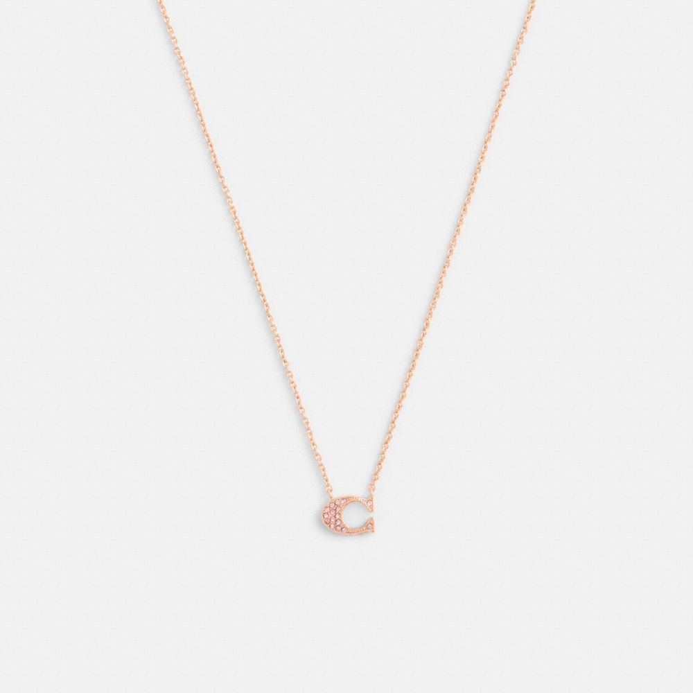 Coach Pave Signature Necklace Rose Gold