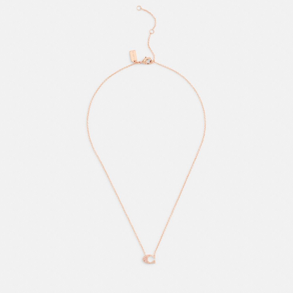 Coach Pave Signature Necklace Rose Gold