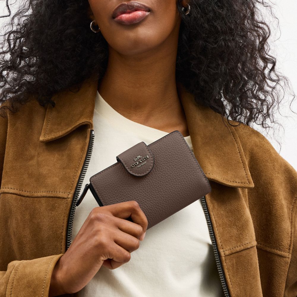 Coach Medium Corner Zip Wallet Gunmetal Dark Stone