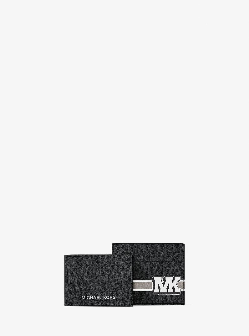 Michael Kors Cooper Striped Signature Logo Billfold Wallet With Passcase Black Combo