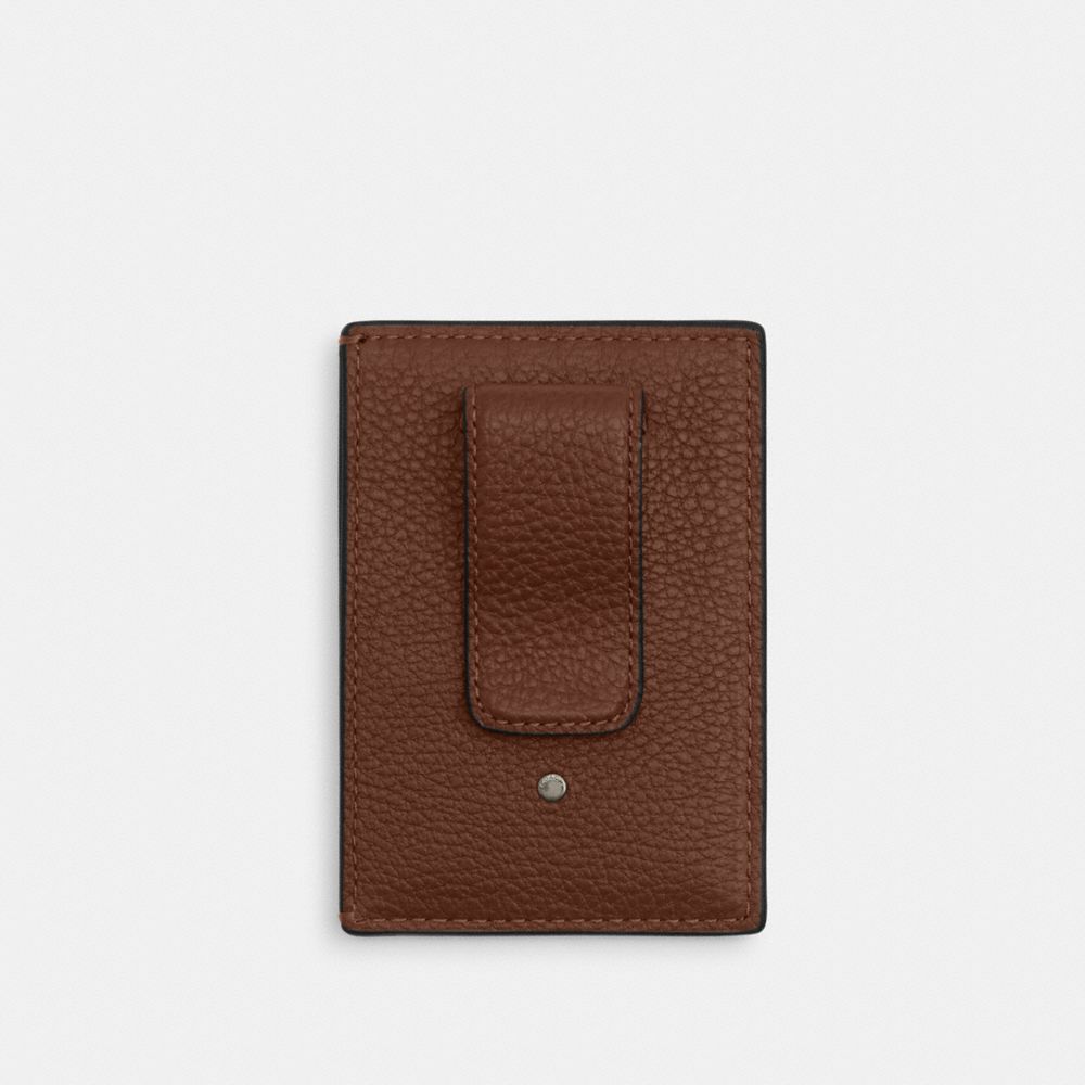 Coach Card Case With Money Clip Gunmetal Saddle