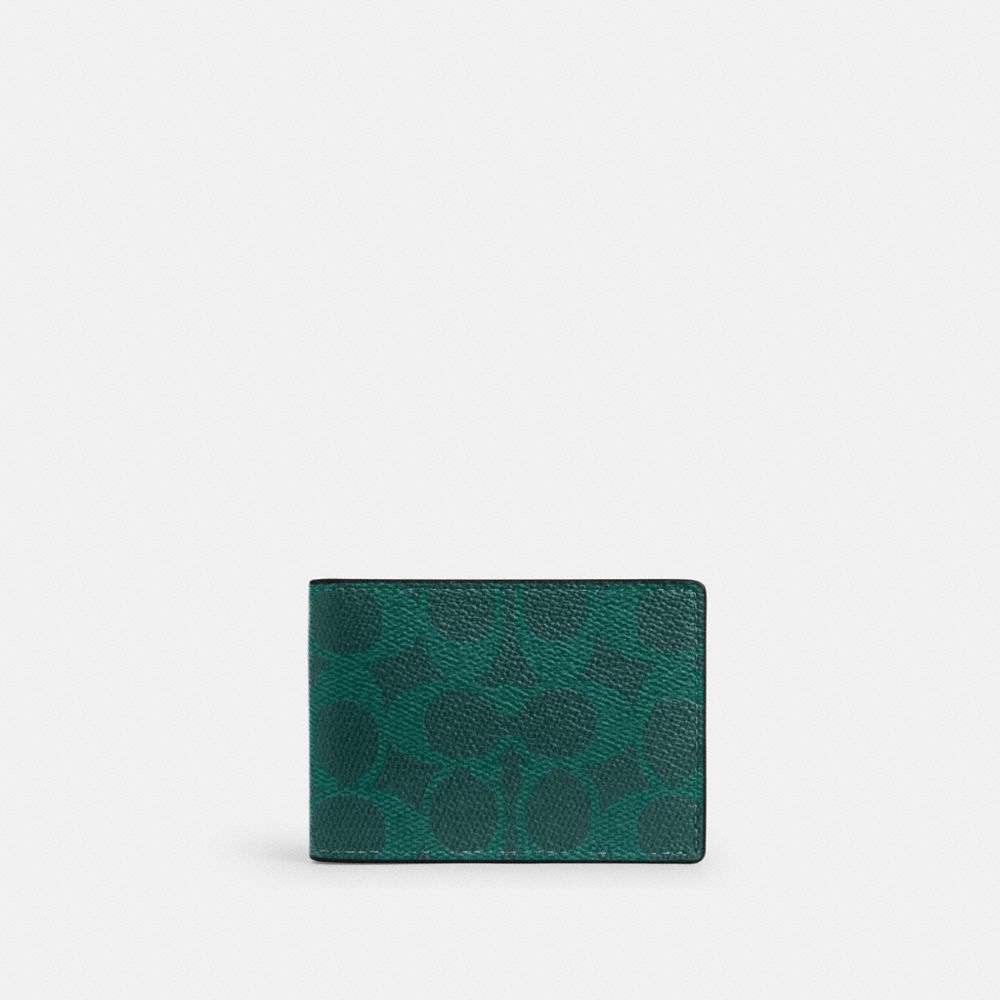 Coach Compact Billfold Wallet In Signature Canvas Sea Green