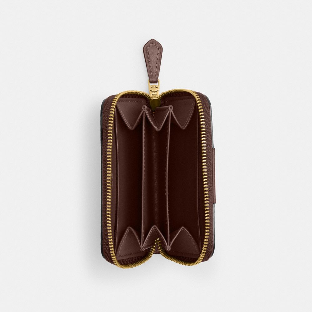 Coach Essential Small Zip Around Card Case In Signature Canvas Brass Maple