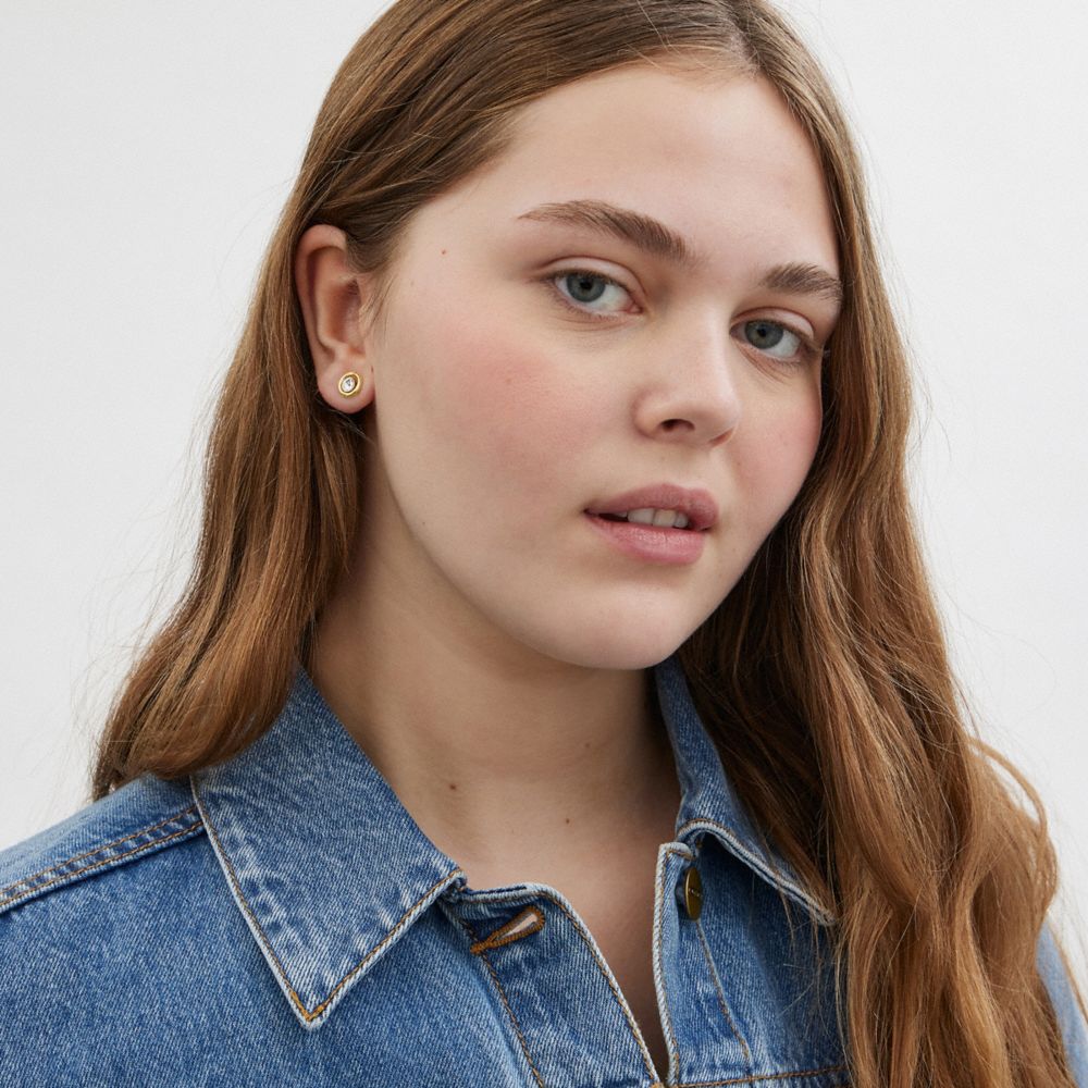 Coach Halo Round Stud Earrings Gold
