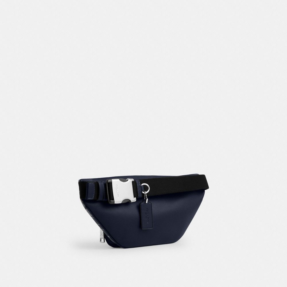 Coach Racer Small Belt Bag In Signature Canvas Silver Denim Chalk