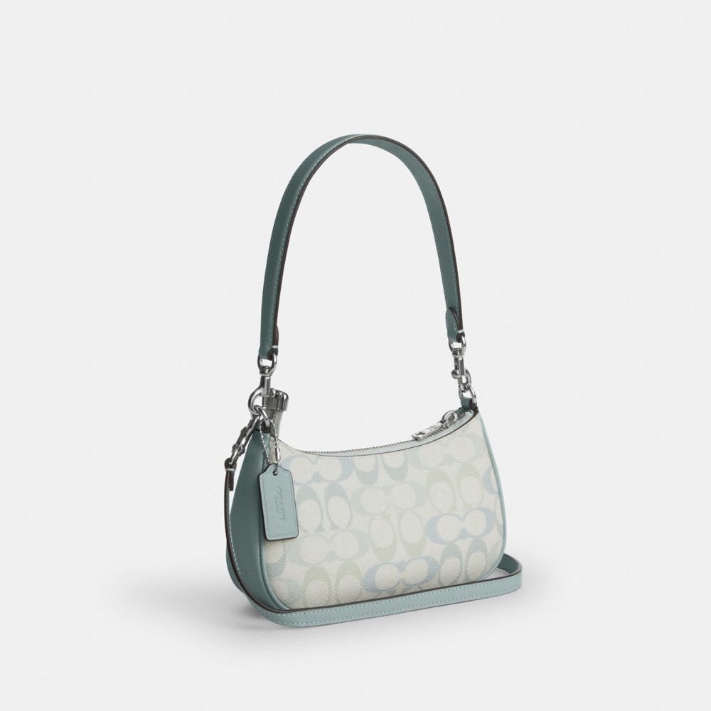 Coach Teri Mini Crossbody Bag In Signature Canvas Silver Chalk Blue