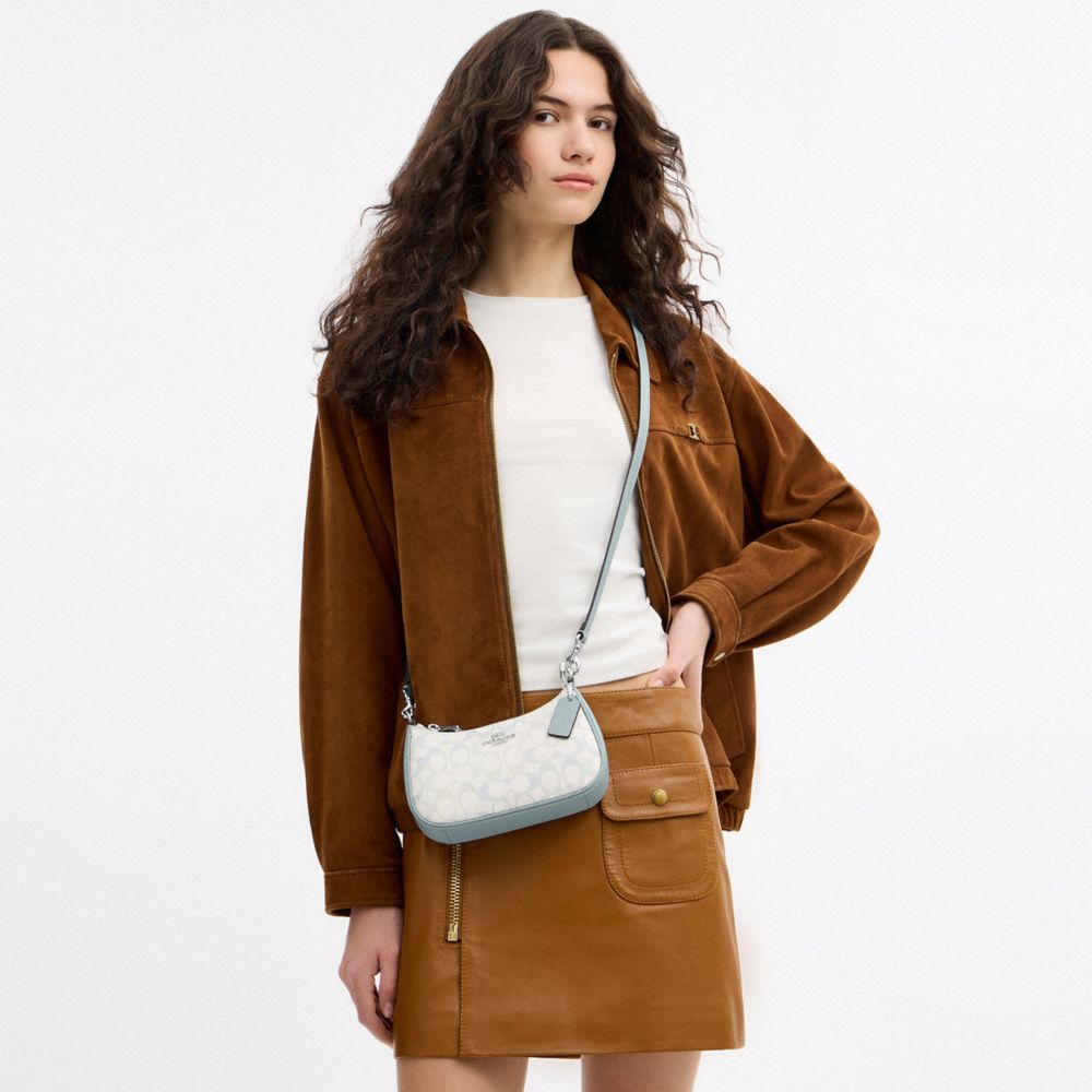 Coach Teri Mini Crossbody Bag In Signature Canvas Silver Chalk Blue