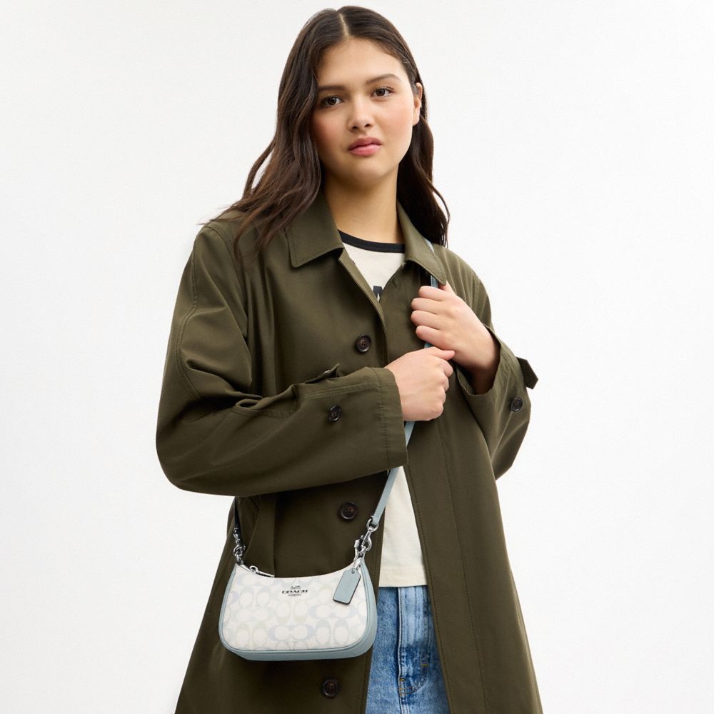 Coach Teri Mini Crossbody Bag In Signature Canvas Silver Chalk Blue
