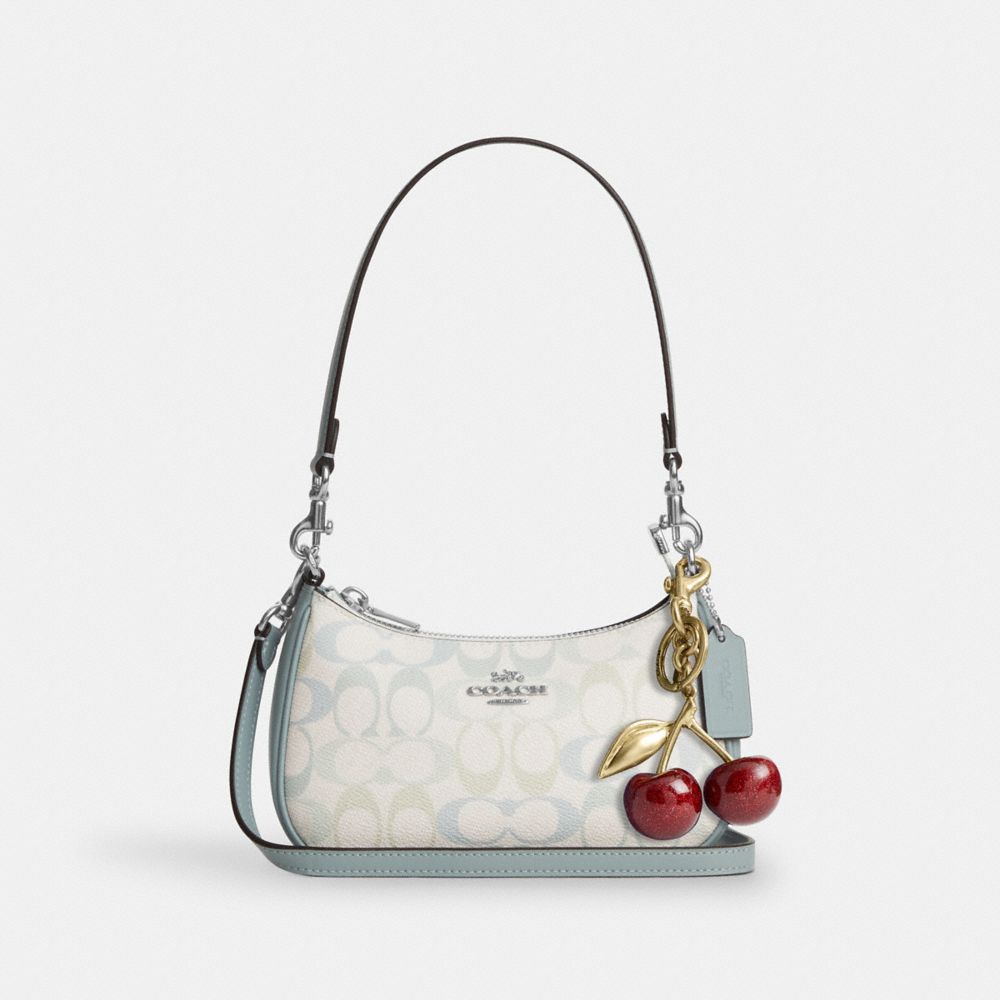 Coach Teri Mini Crossbody Bag In Signature Canvas Silver Chalk Blue