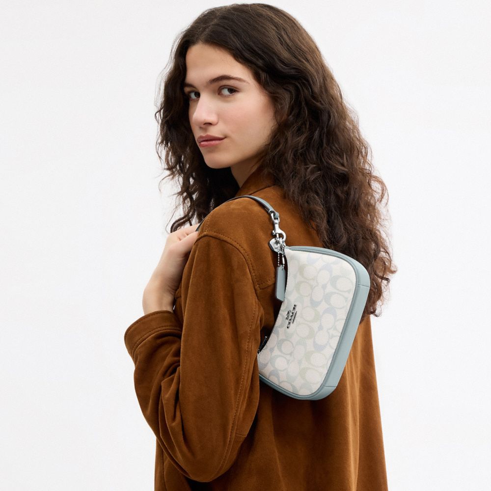 Coach Teri Mini Crossbody Bag In Signature Canvas Silver Chalk Blue