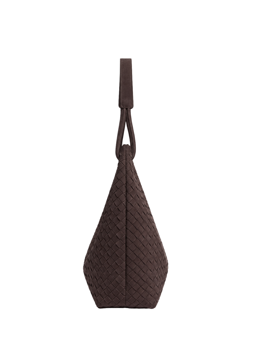 Sia- Ladies Woven Tote Bag , Faux Leather | Chocolate