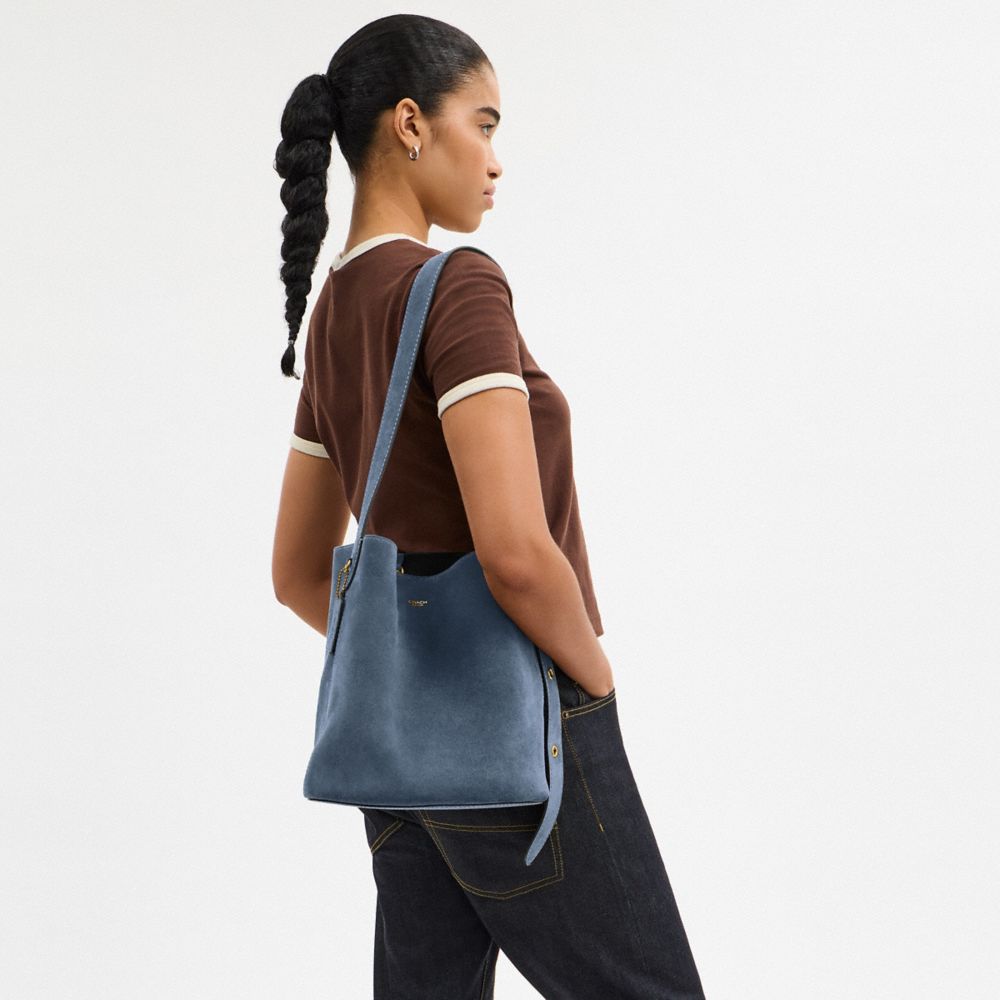 Coach Bleecker Bucket Bag Brass Light Denim