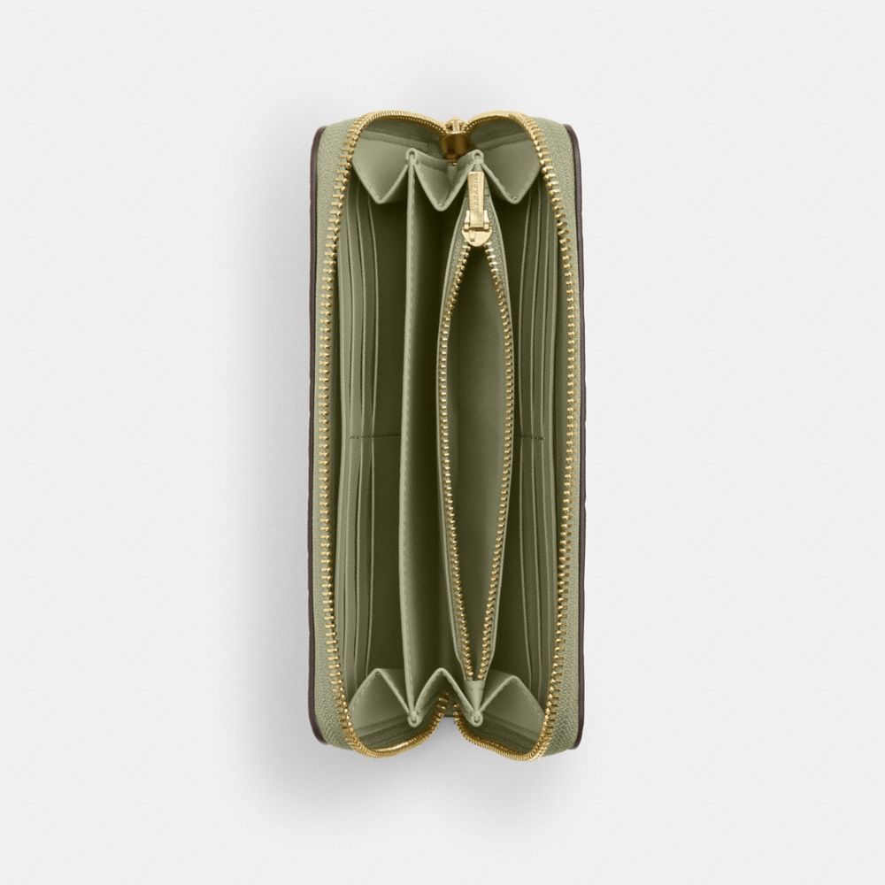 Coach Long Zip Around Wallet In Signature Leather Gold Pistachio