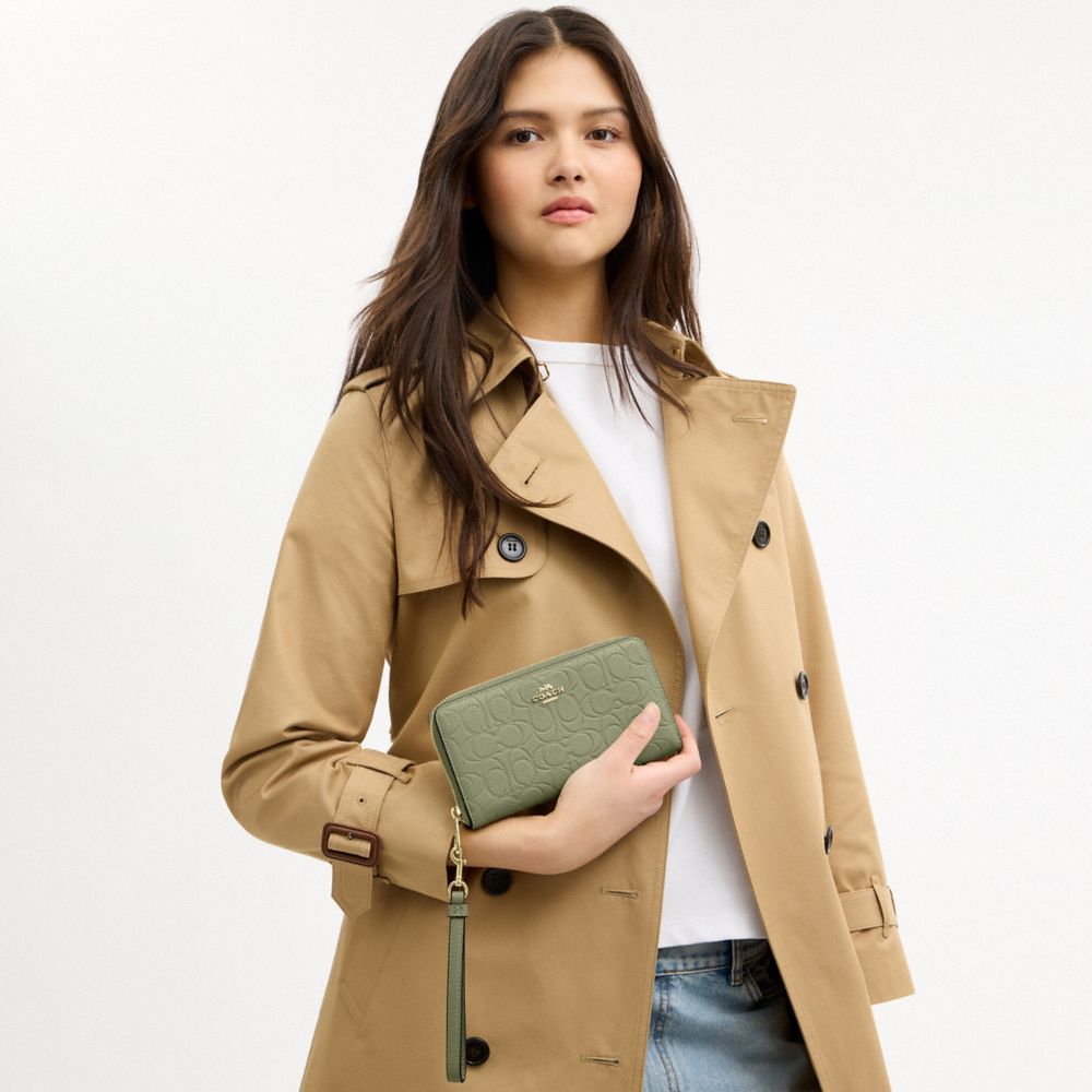 Coach Long Zip Around Wallet In Signature Leather Gold Pistachio