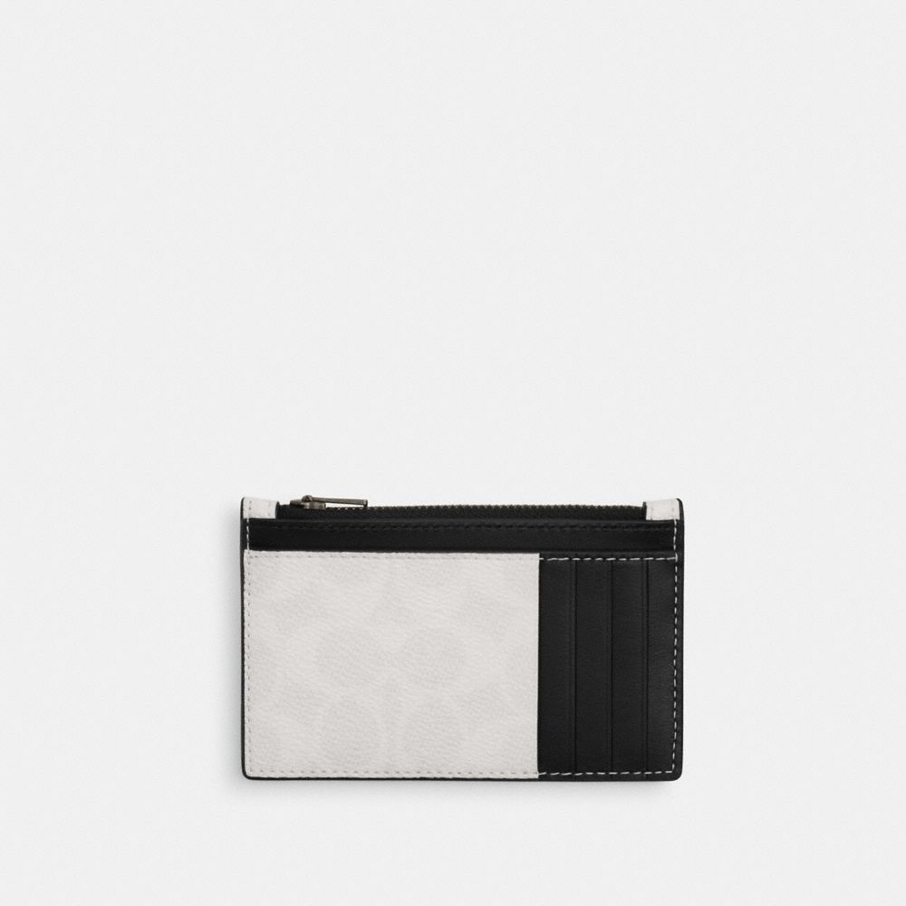 Coach Zip Card Case In Signature Canvas Chalk & Black