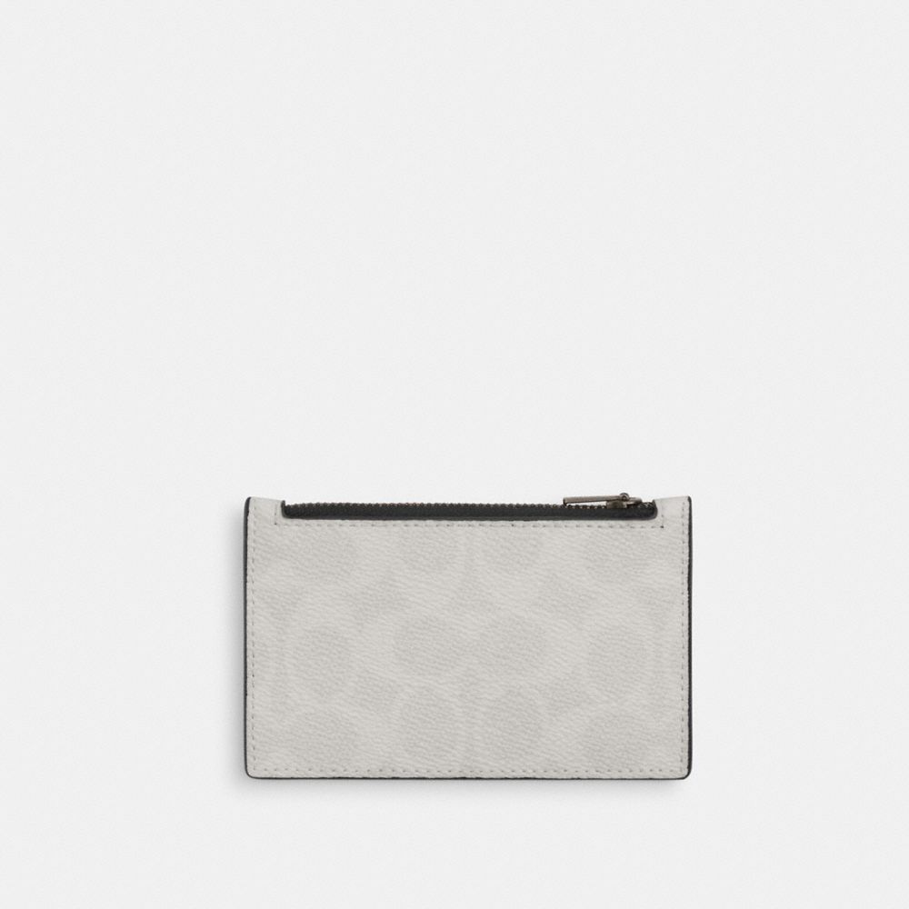 Coach Zip Card Case In Signature Canvas Chalk & Black