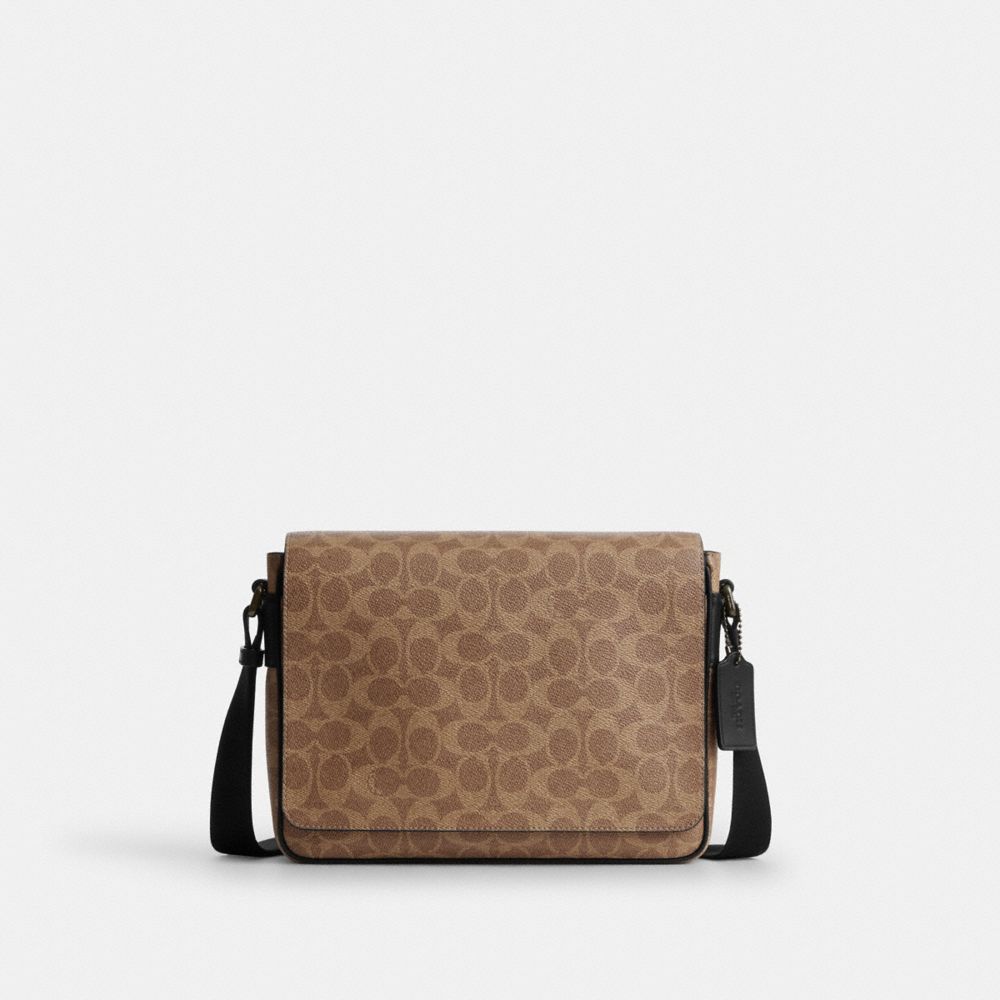 Coach Jack Messenger Bag In Signature Canvas Gunmetal Tan Black