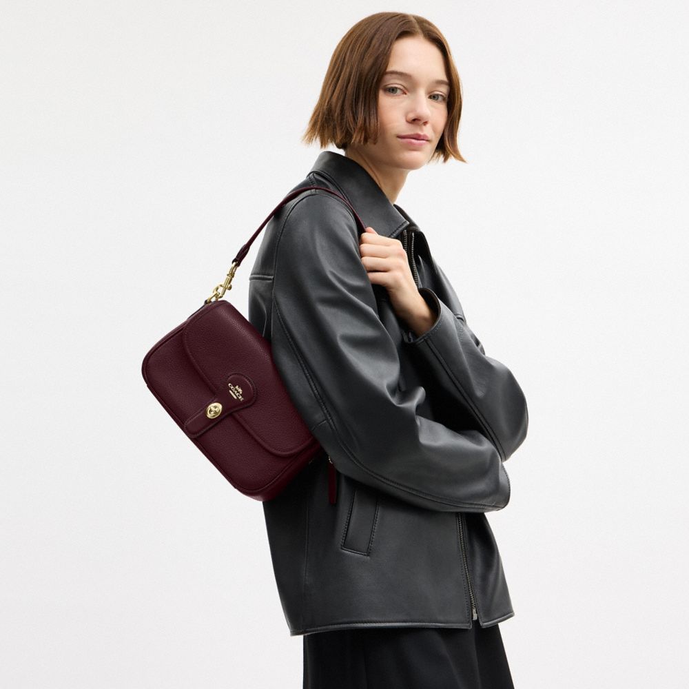 Coach Hadley Shoulder Bag Gold Dark Wine
