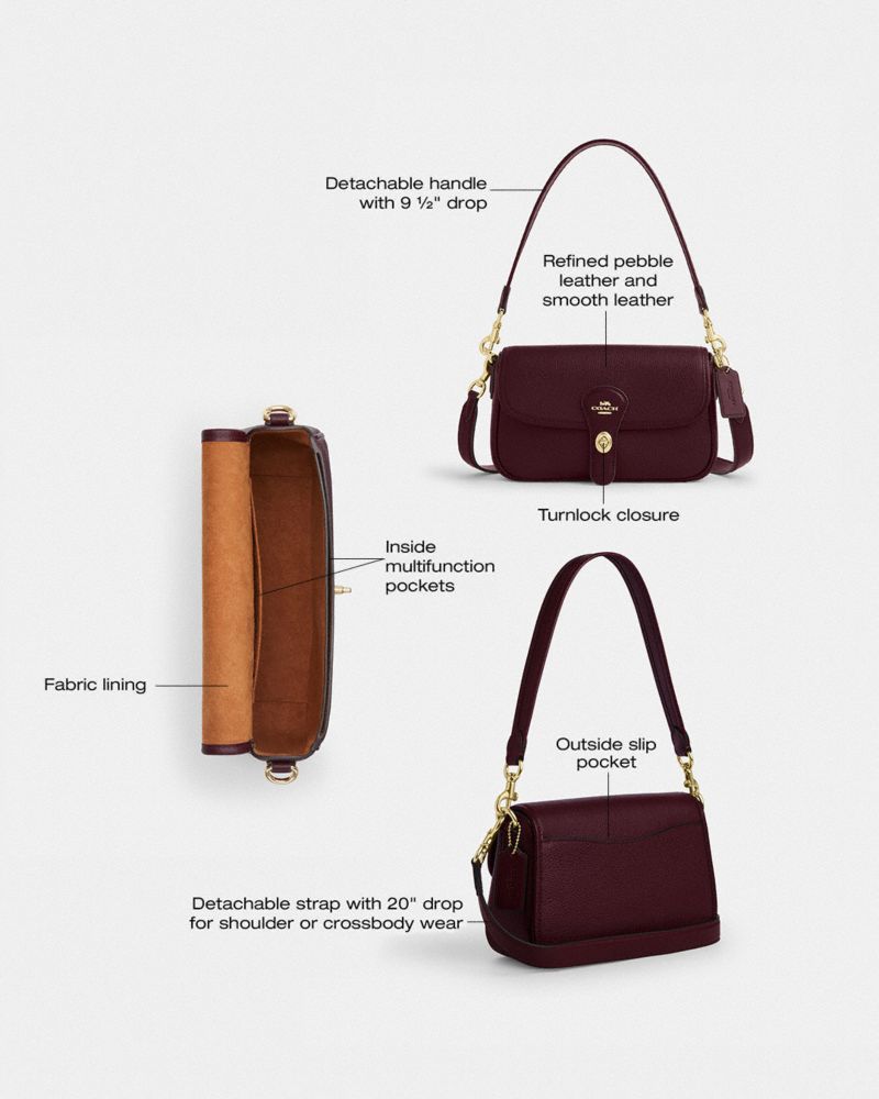 Coach Hadley Shoulder Bag Gold Dark Wine