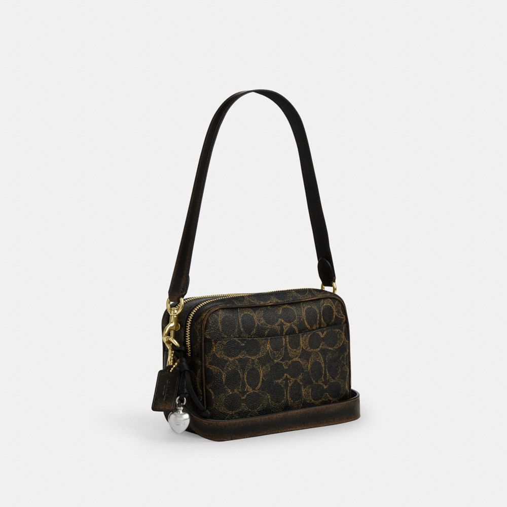 Coach Mini Carey Crossbody Bag In Loved Signature Canvas Gold Brown