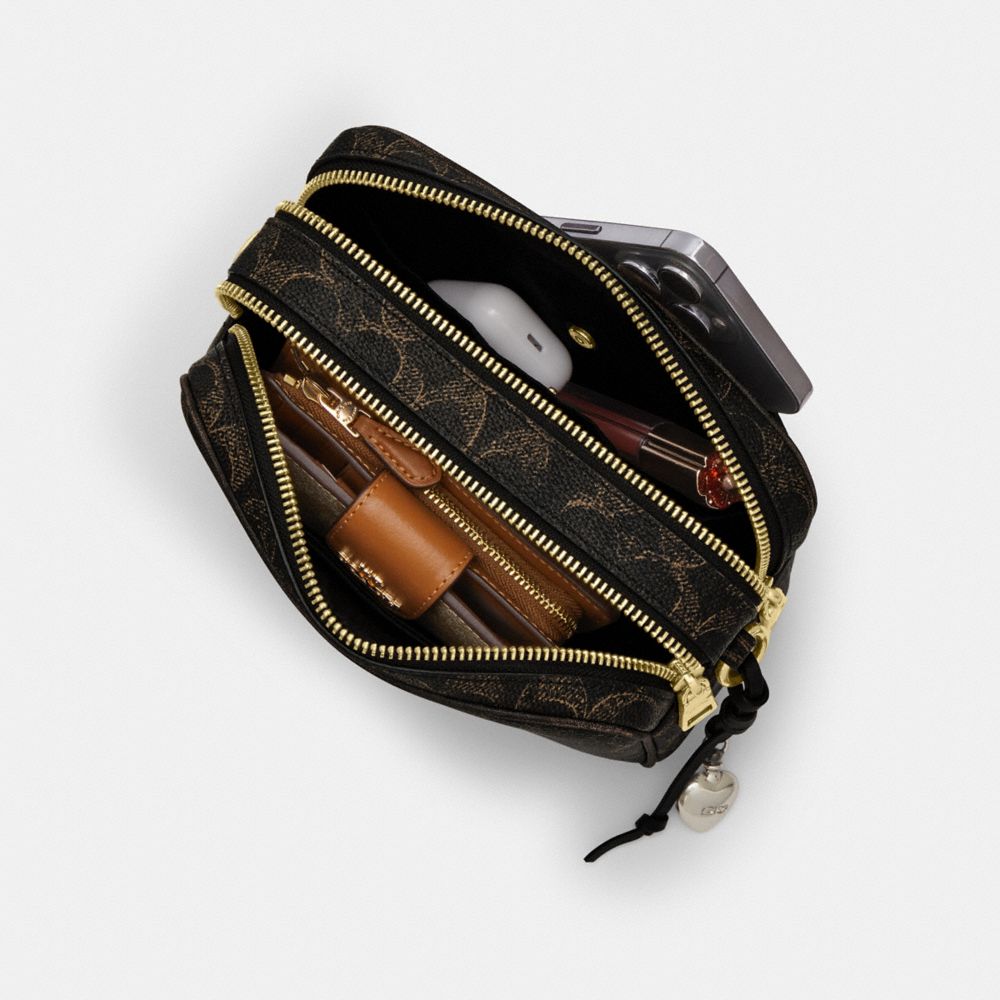 Coach Mini Carey Crossbody Bag In Loved Signature Canvas Gold Brown