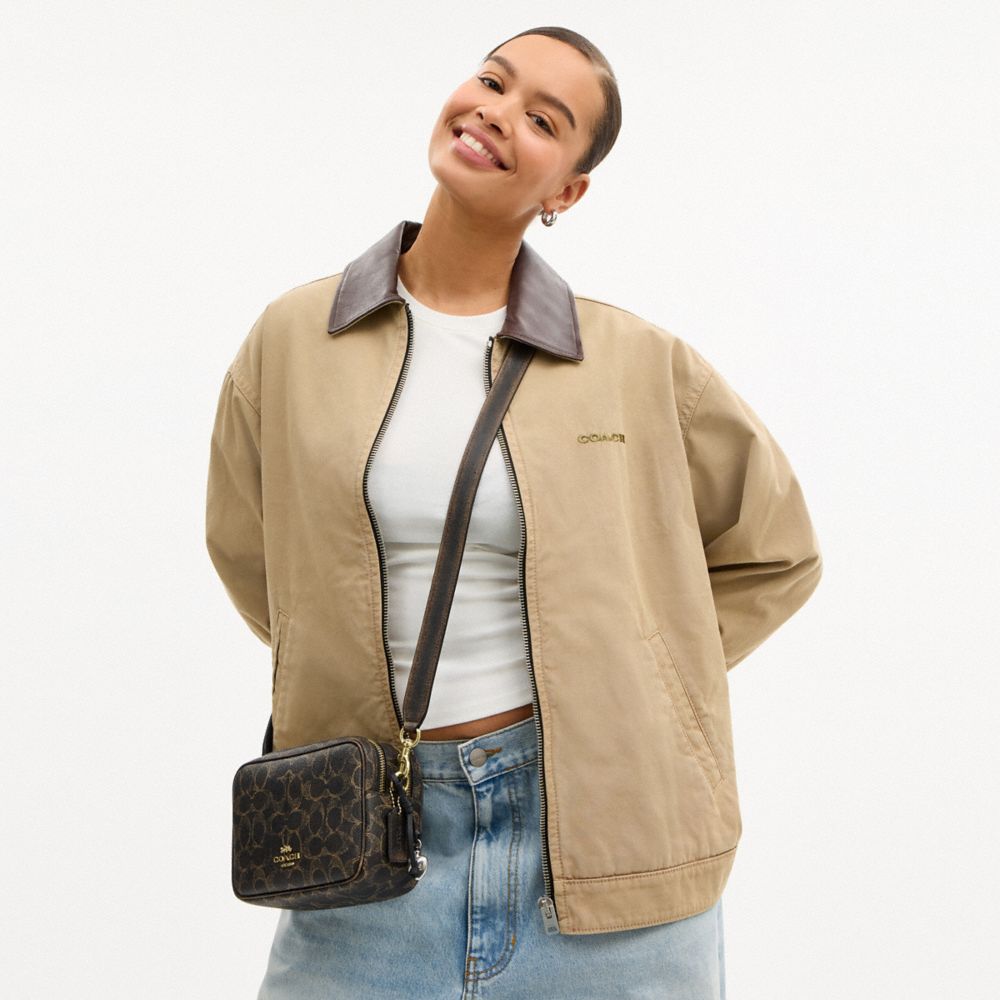 Coach Mini Carey Crossbody Bag In Loved Signature Canvas Gold Brown