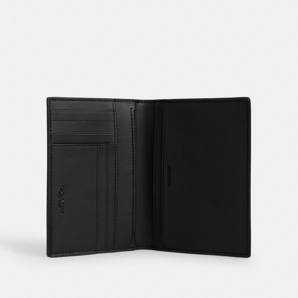 Coach Passport Card Case In Signature Canvas Gunmetal Charcoal Black