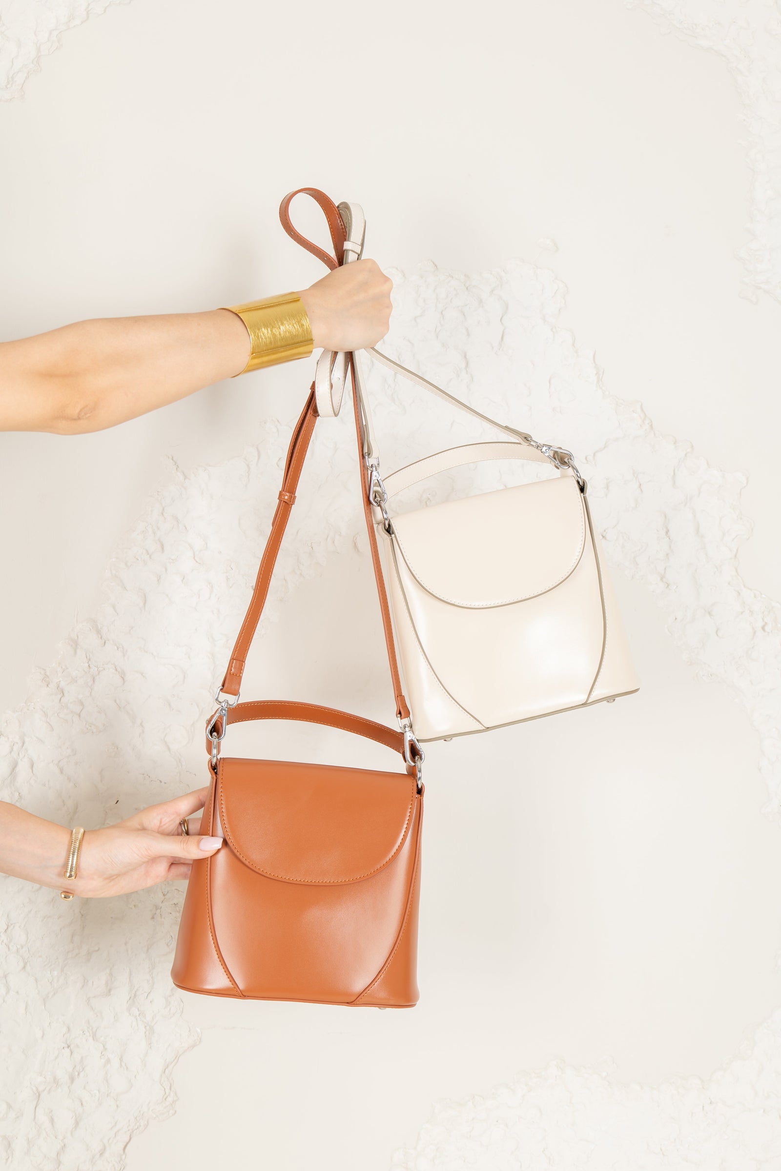 Vienna - Ladies Leather Structured Bucket Bag | Ivory