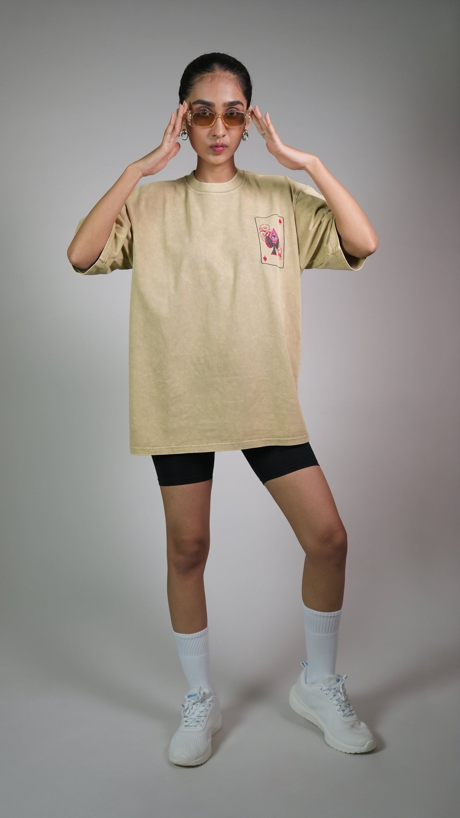 SPADE OF SECRETS BEIGE ACIDWASH WOMEN’S OVERSIZED T-SHIRT